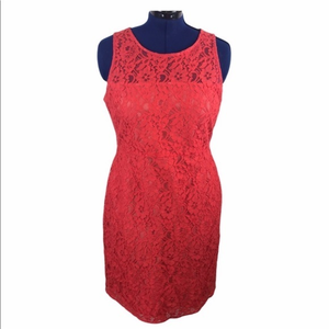 J. Crew factory 12 orange lace overlay‎ sleeveless keyhole back pencil dress